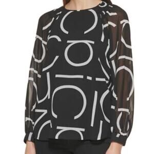 Calvin Klein top black long sleeve flowy logo
